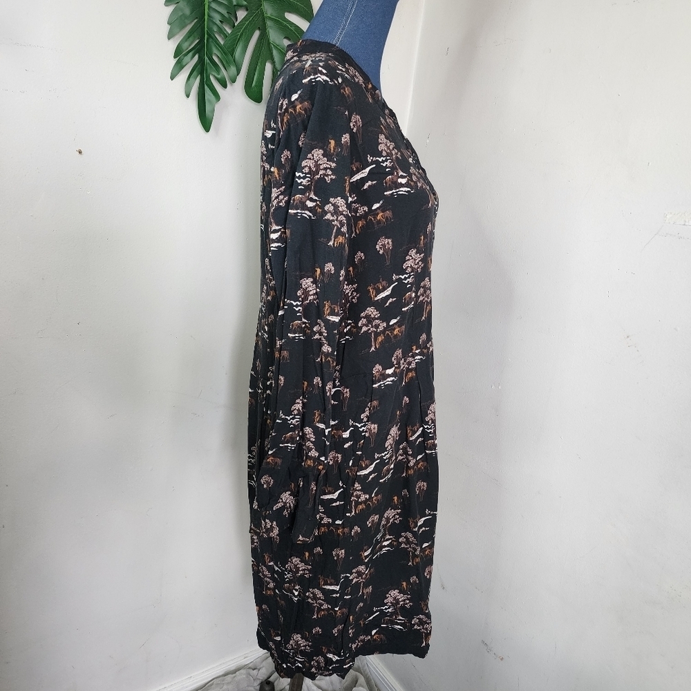 Indi & Cold Loose Western Style Printed Black Dress View 5